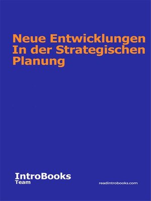cover image of Neue Entwicklungen In der Strategischen Planung